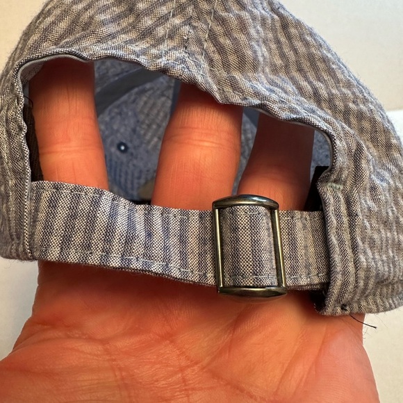 Lacrosse Unlimited Striped Hat Whale Logo Front Blue White Adjustable Back - Picture 4 of 6